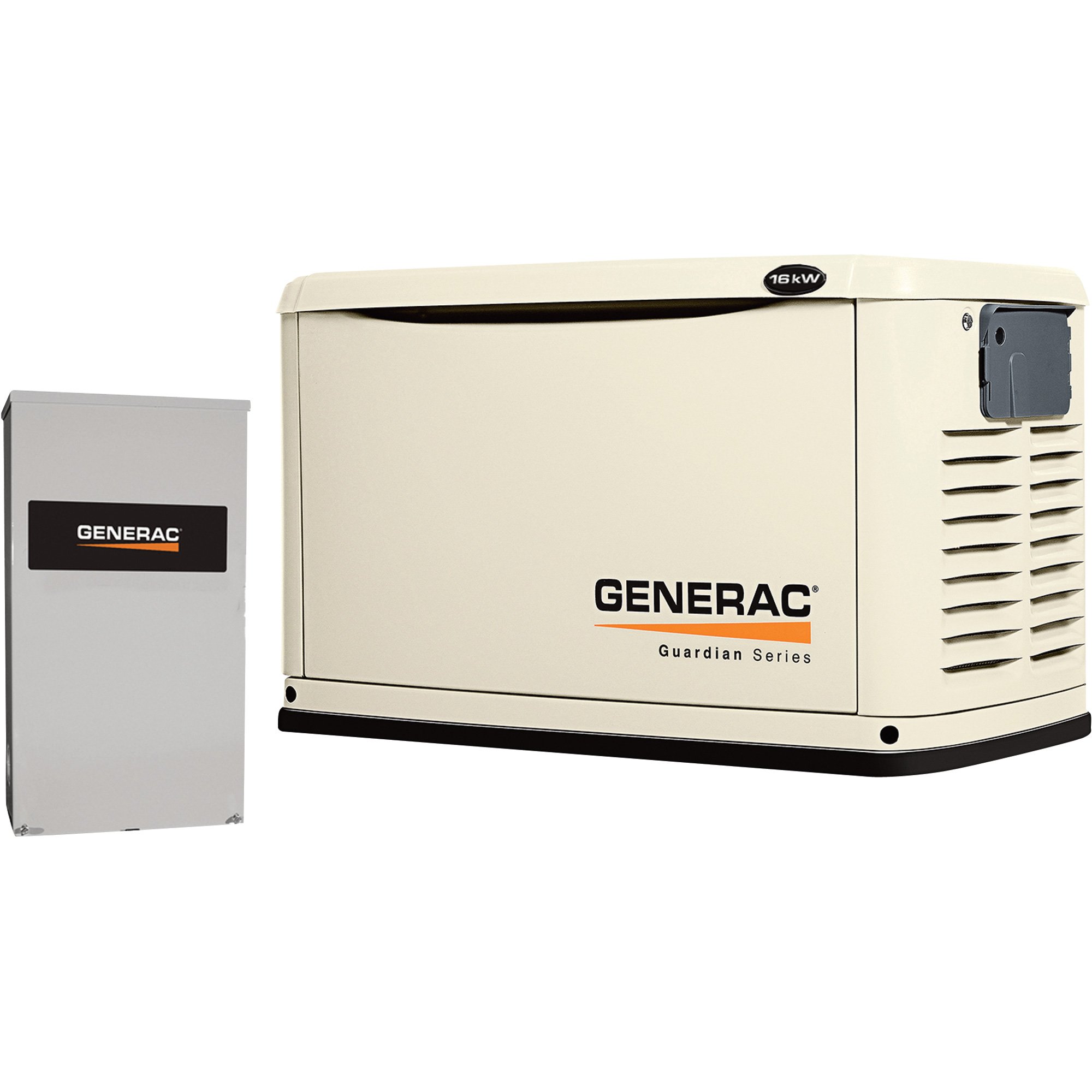 Please see replacement Item# 54313. Generac Guardian Air-Cooled Standby Generator — 16kW (LP)/16kW (NG), 200 Amp Service-Rated Automatic Transfer Switch, Model# 6462